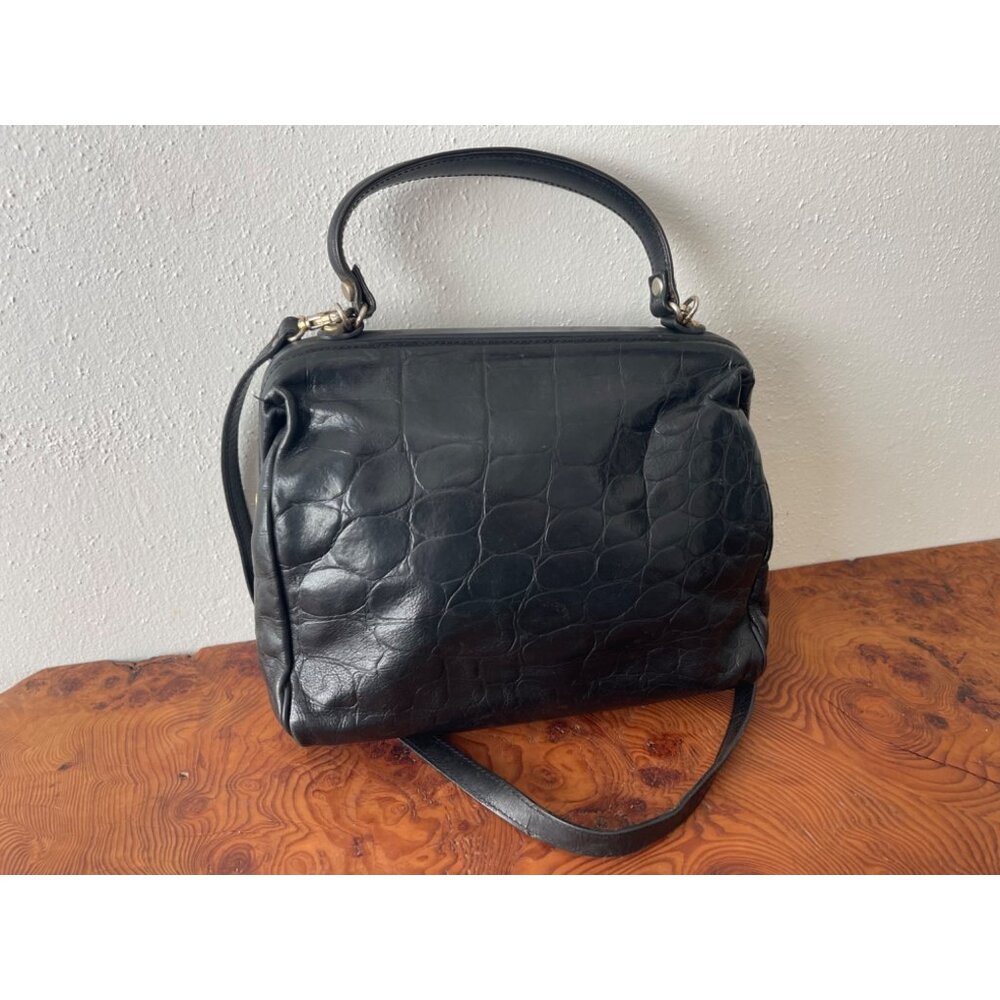 VTG Franco Godi Italia Black Crocodile Embossed Leather Satchel Style Handbag - Picture 4 of 16